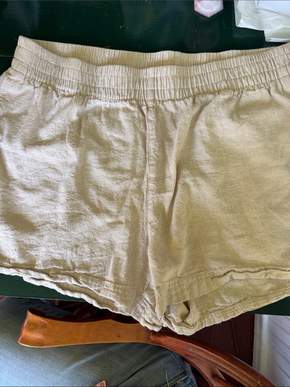 Old Navy, Linen, Light TanWomen's Elastic Waist Shorts with pockets